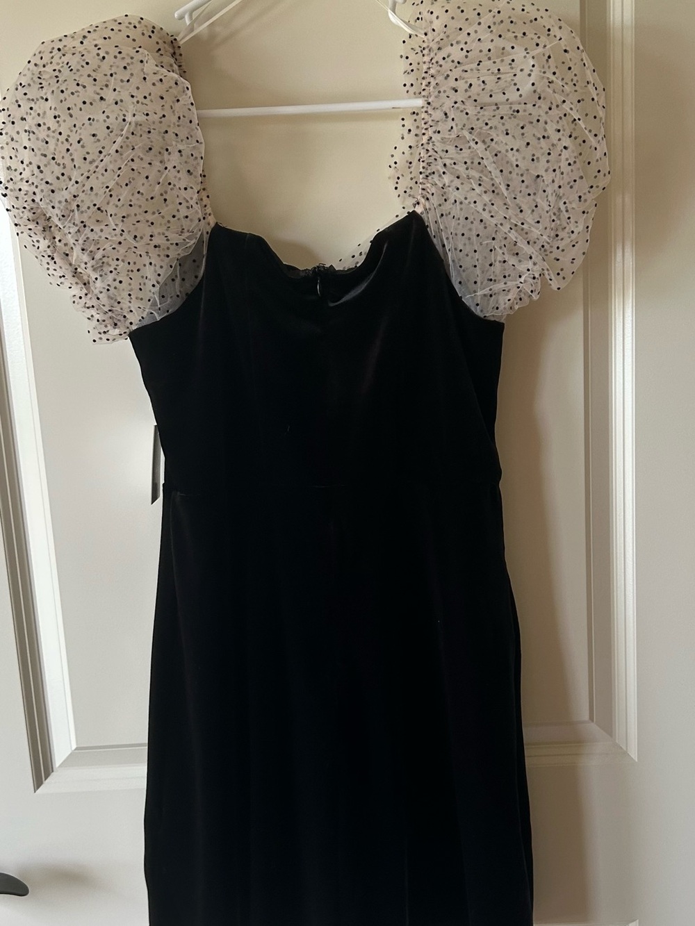 Petal & Pup Black Velvet Midi Dress with Cream Puff Polka Dot Sleeves